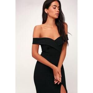 Lulus Classic Glam Black Off-the-shoulder Bodycon Dress - Size XS